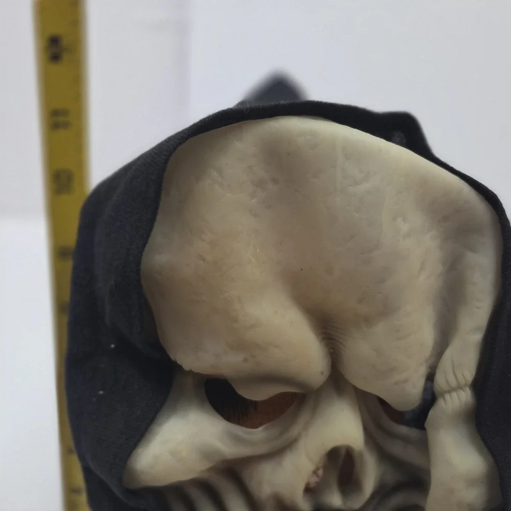 Vintage 4 Seasons Hooded Skeleton Skull Halloween Mask 90s Grim Reaper Vinyl...